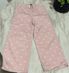 GapKids pink Bow jeans wide legs - Girls Size 8 - Picture 1 of 5