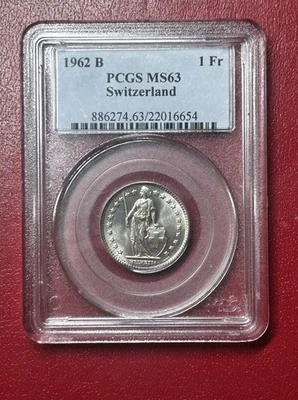 PCGS 1962 B Switzerland Silver 1 Franc MS63 Helvetia PCGS Graded Beautiful Tone - Image 1 of 4