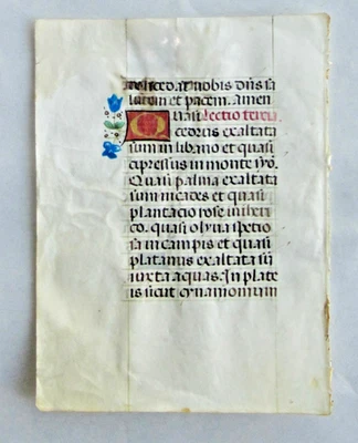 Ca.1475 BoH.manuscript leaf, vellum,Latin,1 fancy &1  color initials ,Flanders - Image 1 of 2