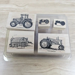 Stampin' Up! Vintage Wood Rubber Stamp Tractor Time Incomplete Set Missing One - Picture 1 of 8