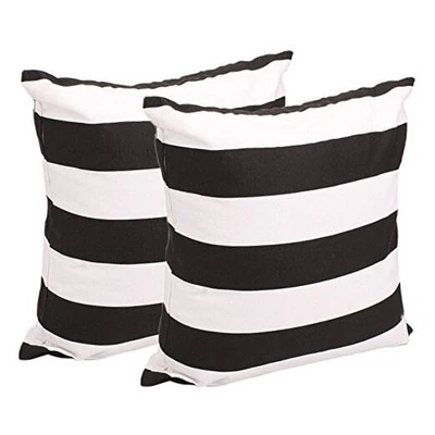  White and Black Stripe Set of 2 18x18 Inch Cotton Linen Square Throw Pillow  - Image 1 of 2