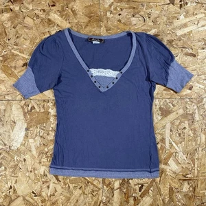 Vintage Y2K Belle Du Tour blau kokette Stil Spitzendetail Top Damen Größe Large - Bild 1 von 5