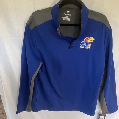 Kansas Jawhawks Fanatics size large. Unisex royal blue & gray Pullover 1/4 Zip. - Image 1 of 4