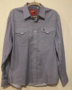 RCCO Rodeo Clothing Co Para Hombres Grande Perla A Presión Camisa Vaquera Occidental Azul/Blanco - Imagen 1 de 12