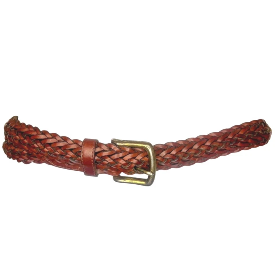 Vintage COACH 3863 Skinny Braided Woven Leather Belt 40 110cm Brass Square Ring - Image 1 of 4