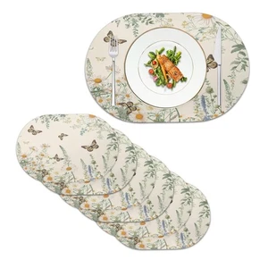 PU Leather Oval Placemats Set of 6 Washable Wipe-Clean Table Mats Non-Slip Di... - Picture 1 of 7