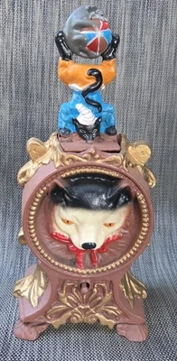 Cast Iron Mechanical Coin Bank Book Of Knowledge Cat & Mouse Reproduction ~Works - Image 1 of 4