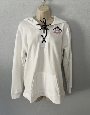 VICTORIA SECRET розовый Лос-Анджелес негабаритный белый толстовка с капюшоном Sz S - Изображение 1 из 4