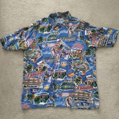 Reyn Spooner L Kansas Jayhawks Shirt Hawaiian Sports Basketball Football EUC - Image 1 of 4