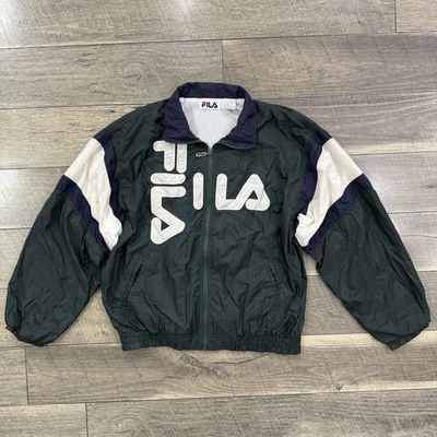 Vintage 90s FILA Spellout Green Colorblock Windbreaker Jacket Streetwear Mens M - Image 1 of 4