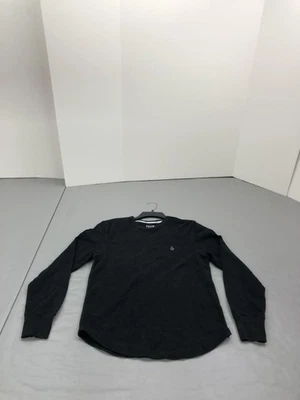 Volcom Shirt Mens Small Black Thermal Waffle Knit Long Sleeve Crewneck Logo - Image 1 of 4