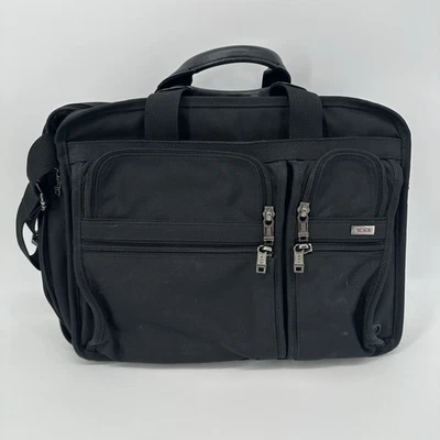 TUMI Alpha Expandable Organizer Briefcase Laptop Bag Black 16x13 Nylon Travel - Image 1 of 4