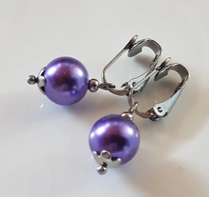 OHRCLIPS CLIPS EDELSTAHL 10 mm LILA GLASWACHSPERLEN - Bild 1 von 2