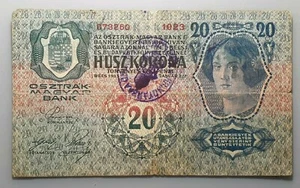 AUSTRIA HUNGRIA IMPERIO AUSTRO HUNGARO 20 KRONEN 1913 RESELLO SERBIA? BC+ - Picture 1 of 2