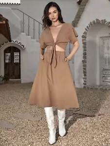 Women's 2 Piece Outfit Crop Top and Long Skirt Set with Pockets - Picture 1 of 5