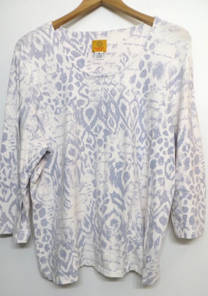 Ruby Rd. Shirt Womens 1X Blue White Pattern 3/4 Sleeve Stretch Casual Top - Image 1 of 4