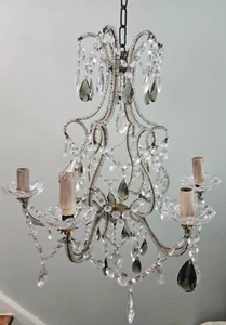 Antique Charming Italian beaded chandelier with 2 tone glass droplets - Picture 1 of 17