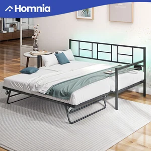 Twin Size Metal Daybed Frame Pull-Out Trundle Pop-Up Bed w/ USB Port & LED Light - Picture 1 of 11