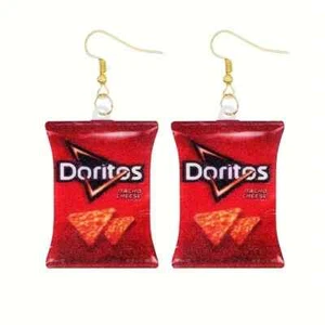 Mini Doritos chip Bags Nacho cheese hook earrings Fun and Funky - Aus Located - Picture 1 of 5