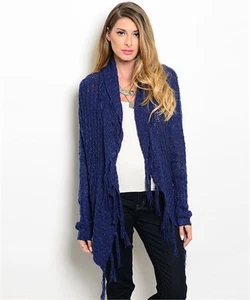 Women's  Open Front  Blue  Cardigan Sweater - Picture 1 of 2