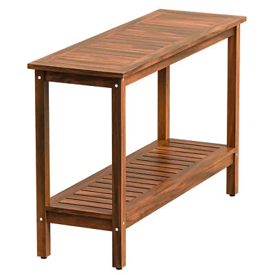 48" 2-Tier Wood Console Table Multifunctional Storage Bar Indoor Outdoor Natural - Image 1 of 4