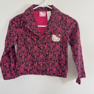 Hello Kitty Jacket Girls Small 6X Pink Black Button Front - Picture 1 of 10