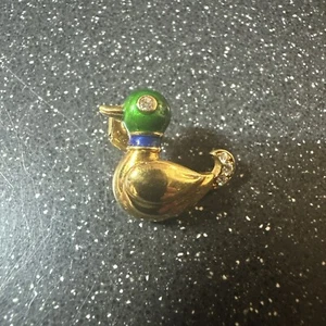 Cartier Vintage 18K Yellow Gold Diamond & Enamel Duck Pin Brooch - Picture 1 of 7