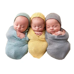 Plain Color Baby Photography Props Blanket Wraps Stretch Knit Newborn Wraps Soft - Picture 1 of 39