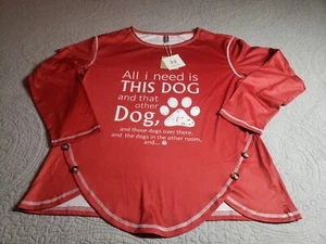 Noracora Womens Long Sleeve Pullover Blouse Tunic RED SZ M Dog LOVER MESSAGE NEW - Picture 1 of 6