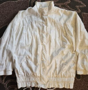 Avait Sportif VTG 90s Women White Floral Zip Mock Collar Windbreaker Bomber S - Picture 1 of 9