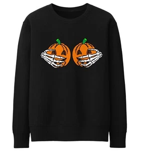 Pumpkin Boobs Skeleton Hands Sweater Halloween Jumper Funny Womens Men Kid Lady - Picture 1 of 6