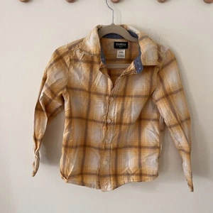 OshKosh B'gosh Boys Button Up Shirt Plaid Yellow Brown Blue 100% Cotton- Size 5 - Picture 1 of 5