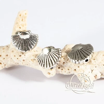 10x Metallperlen Jakobsmuschel Muschel Antik Silber 12mm GlitzerInsel 00132 - Bild 1 von 3
