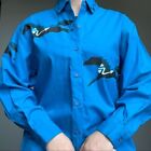 Vintage 80s NWT Blue Wrangler Horse Southwestern Rodeo Cowgirl Button Up Sz M