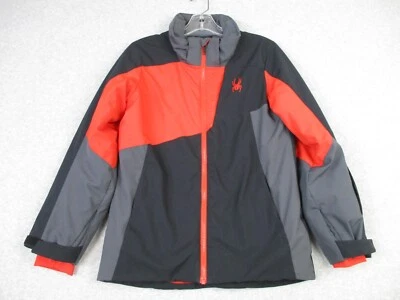 Spyder Ski Jacket Boys 14 Red Black Insulated Snowboard Camping Primaloft NOHOOD - Image 1 of 4