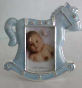Silver Plated Baby Boy Photo Frame in Blue Rocking Horse photo size 2" x 3"