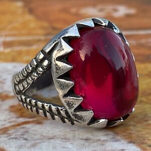 925 sterling Silver mens ring Natural cherry genuine red ruby yaqoot ياقوت خاتم