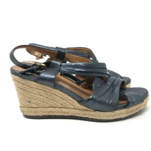 Sandali espadrillas Clarks donna 8M otturatore blu pelle zeppa fibbia sul retro - Foto 1 di 8