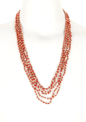 New Lucky Brand Metal Bead Knotted Long Necklace in Red/Gold-Tone $49 - Image 1 of 3