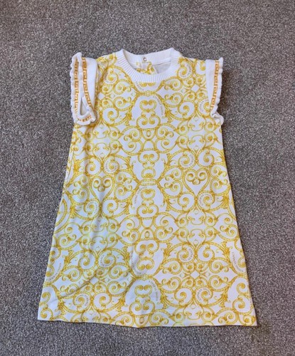 Abito bambina versace giovane età 36m bianco e giallo stampa versace. Nuovo con etichette
