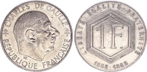 1 Franc Charles de Gaulle 1958-1988 - sans diférent - TTB - Picture 1 of 1