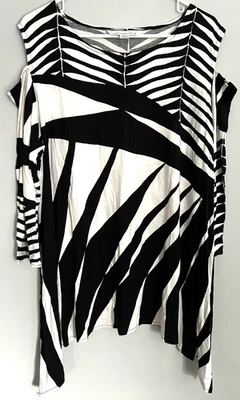 Camisa Caroline Rose Mujer L Negra Blanca Abstracta Rayas Hombro Frío EE. UU. Foto 1 de 4