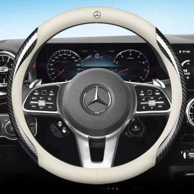 White Genuine Leather Carbon Fiber Car Steering Wheel Cover For Mercedes Benz - Изображение 1 из 2