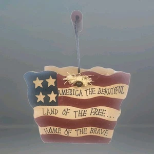 Americana July 4th Patriotic Flag Painted Wooden Wicker Basket Metal Wood - Picture 1 of 6