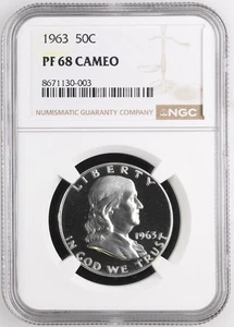 1963 Proof Franklin Half Dollar 50C - NGC PF 68 Cameo! Stunning. - Picture 1 of 2