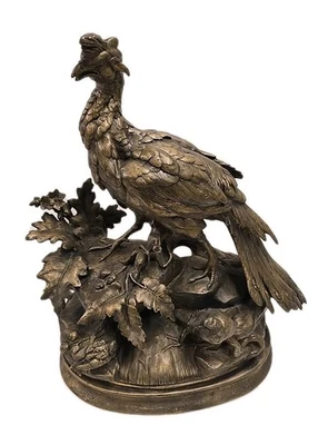 Antique 19C Alphonse Alexander Arson 20" Bronze Pheasant Birds Sculpture Statue - Image 1 of 4