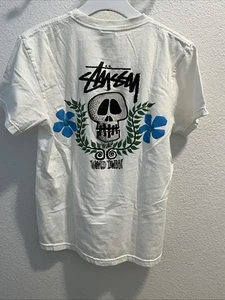 Vintage 90s Stussy Skull Crest T Shirt White Size M - Picture 1 of 5