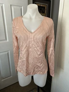 BEBE Pink Lace V-Neck Long Sleeve Poly Blend Embroidered Top,large NWT - Picture 1 of 4