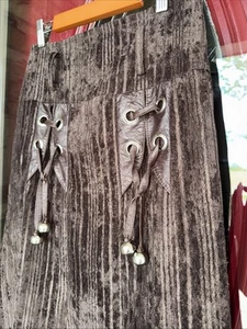 Vintage Long Skirt Corset Tie Beads Brown Crushed Velvet Lined Size Small - Picture 1 of 21