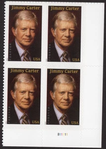 Scott #6043 Jimmy Carter Georgia Platte Block mit 4 Forever Briefmarken - postfrisch - Bild 1 von 1
